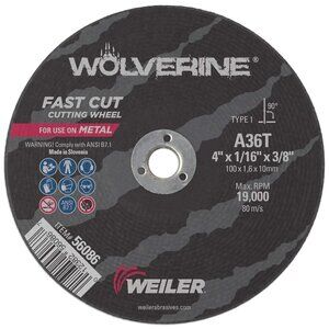 Weiler 56086 4-Inch Cutting Wheel, Wolverine AO Steel/Metal Fast Cut, Value Cutt
